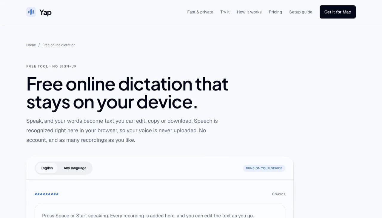 Yap Online Dictation